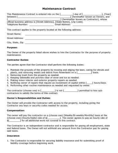 Annual Maintenance Contract Sample Format