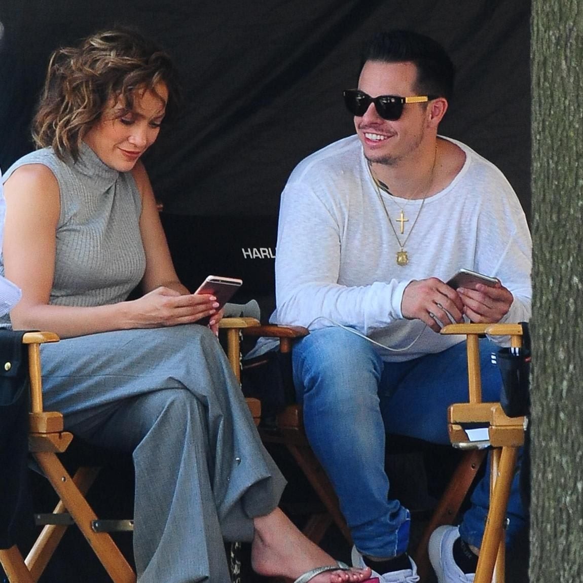Jlo and Casper Smart on set of Shades of Blue