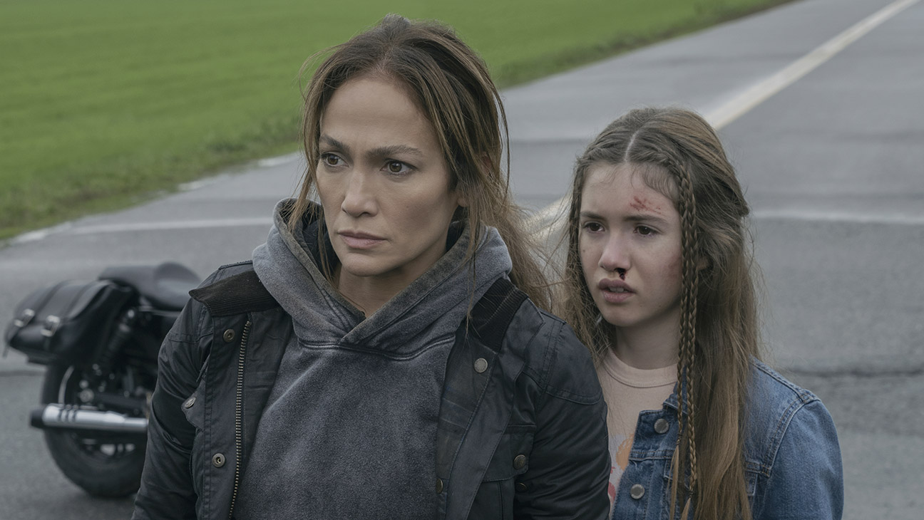 (L to R) Jennifer Lopez as The Mother, Lucy Paez as Zoe in The Mother.