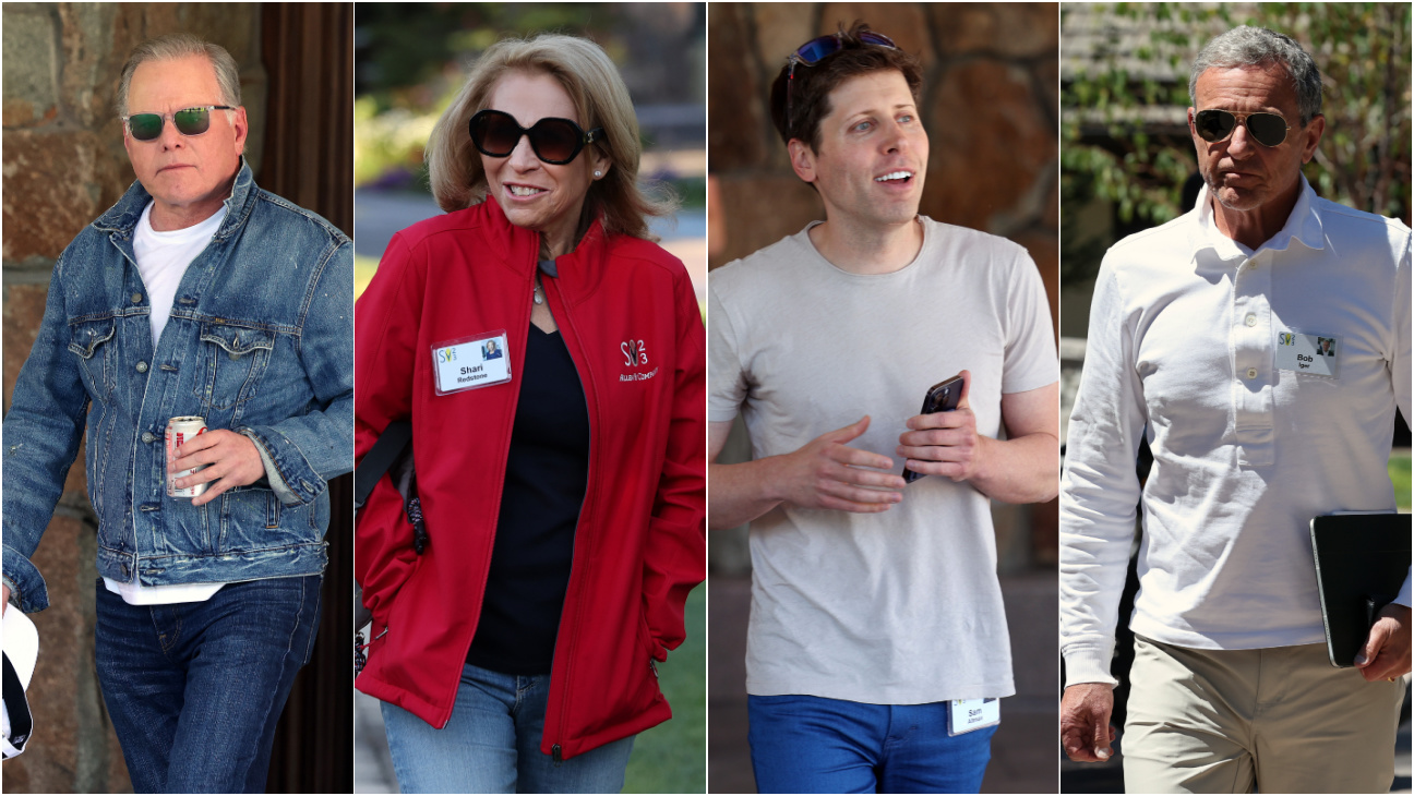 David Zaslav, Shari Redstone, Sam Altman and Bob Iger at 2023's Allen & Co. conference in Sun Valley.