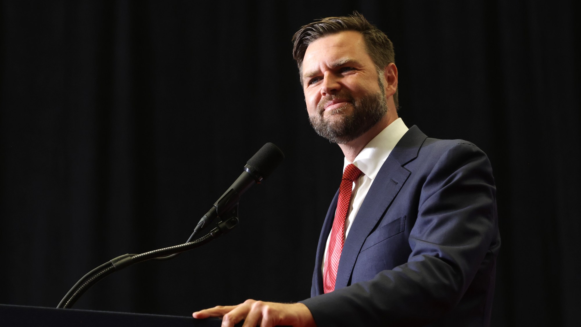 Republican vice presidential nominee, U.S. Sen. J.D. Vance (R-OH) speaks at a campaign rally at Radford University on July 22, 2024 in Radford, Virginia. Vance is on the first campaign swing for either presidential ticket since President Joe Biden yesterday abruptly ended his reelection bid and threw his support behind Vice President Kamala Harris.