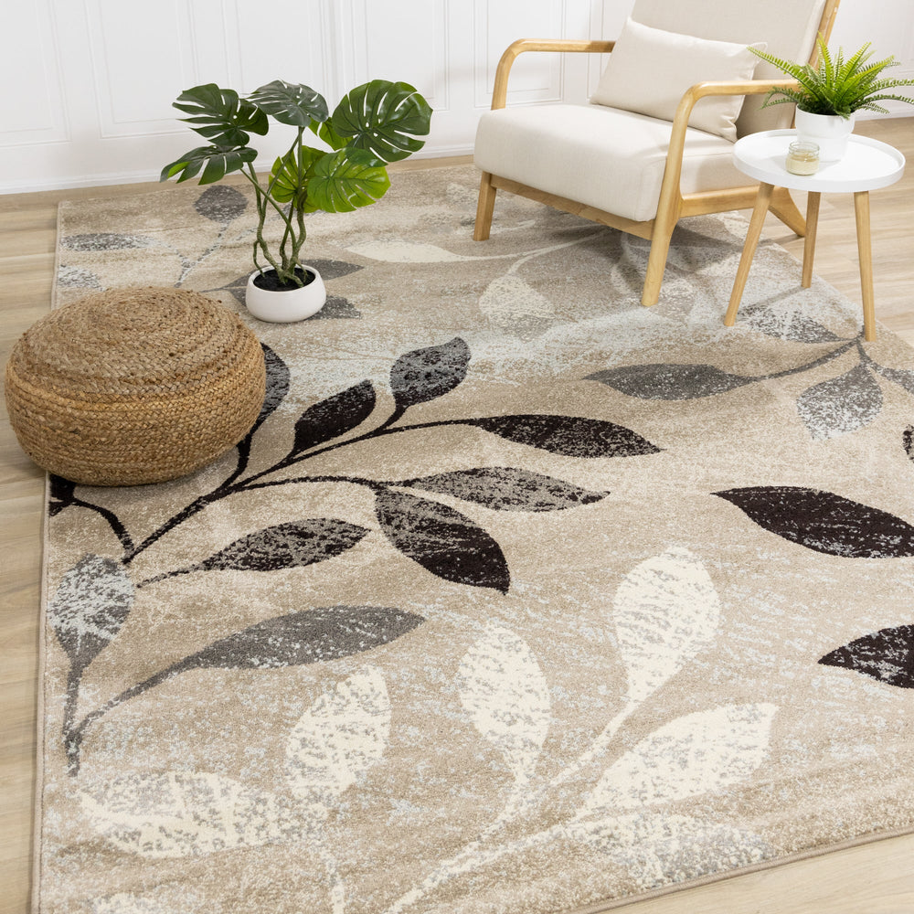 KYLIE Brown, Neutral Plant Rug