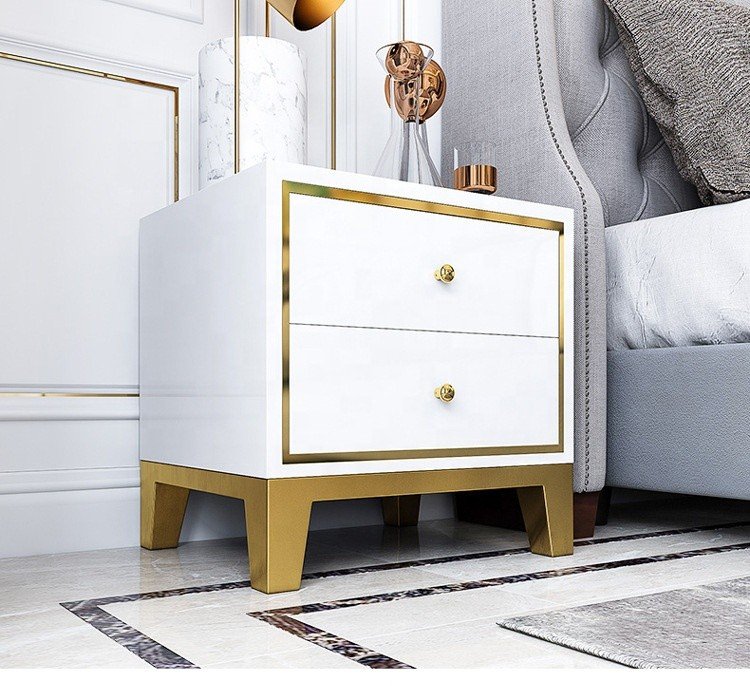 CRESTON White & Gold Nightstand