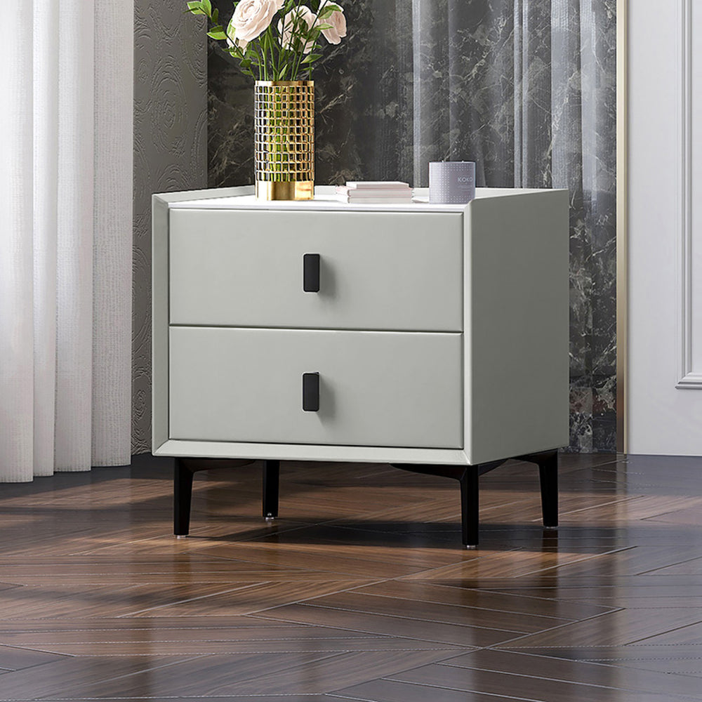 LISETTE Grey Nightstand with Two Drawers