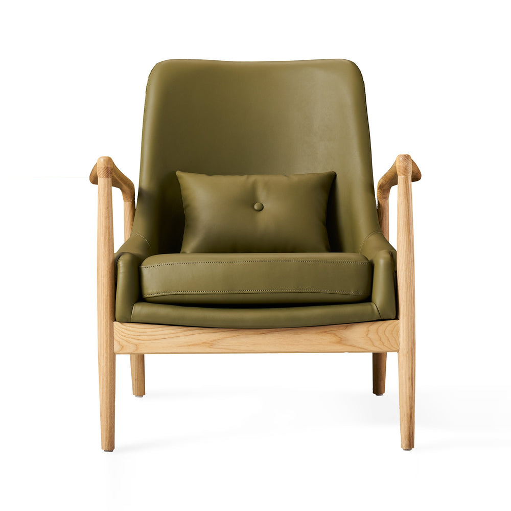 ZOE Green Leather Solid Wood Frame Chair