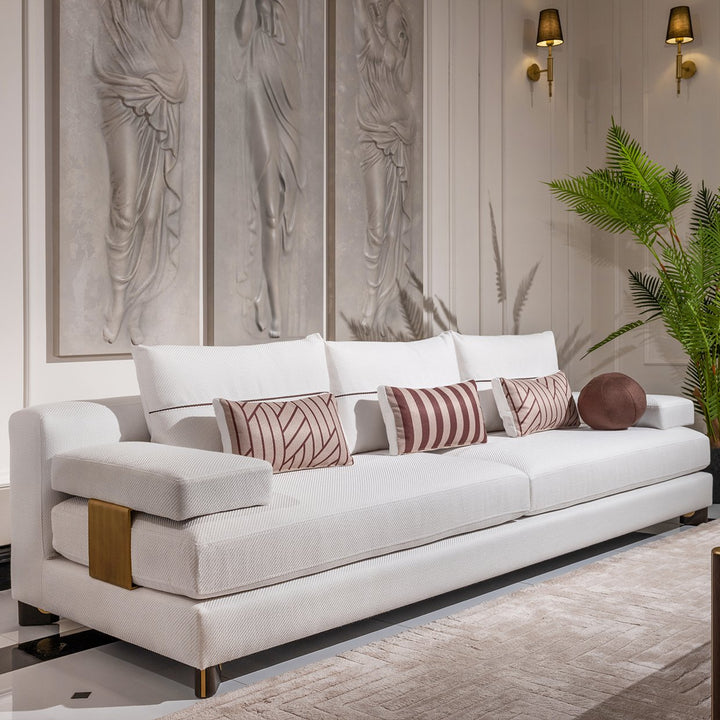 AMORA Oatmeal Eggshell Walnut Sofa - Michael Amini