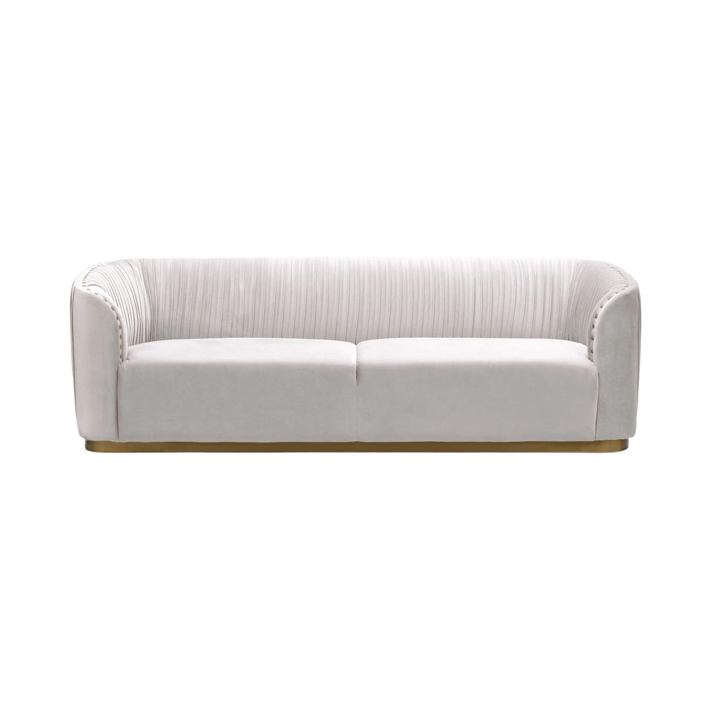 PRESTON Nailhead 3 Seater Sofa Cream Fabric