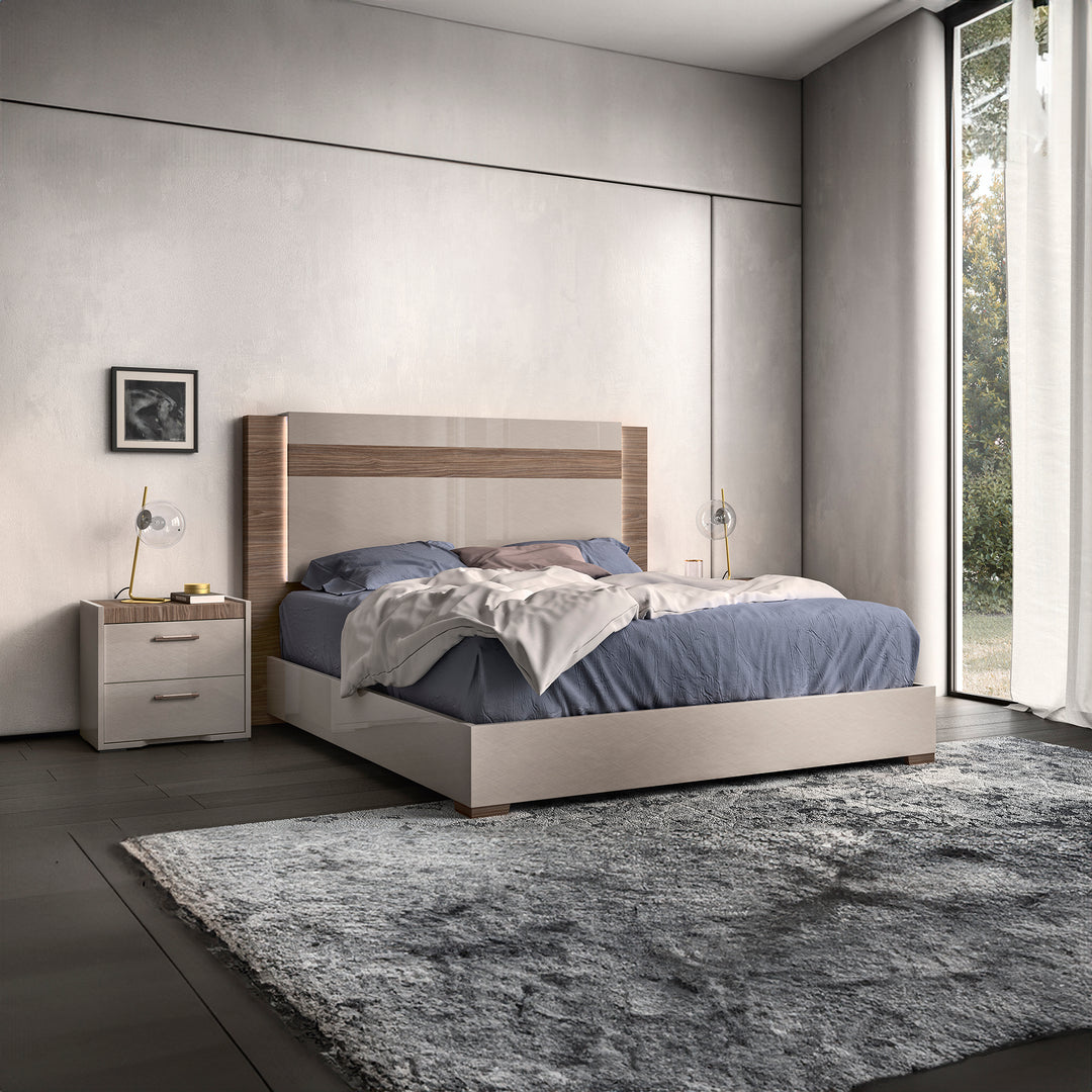 NORA Rope Taupe Wood LED King Bed - Status Italy