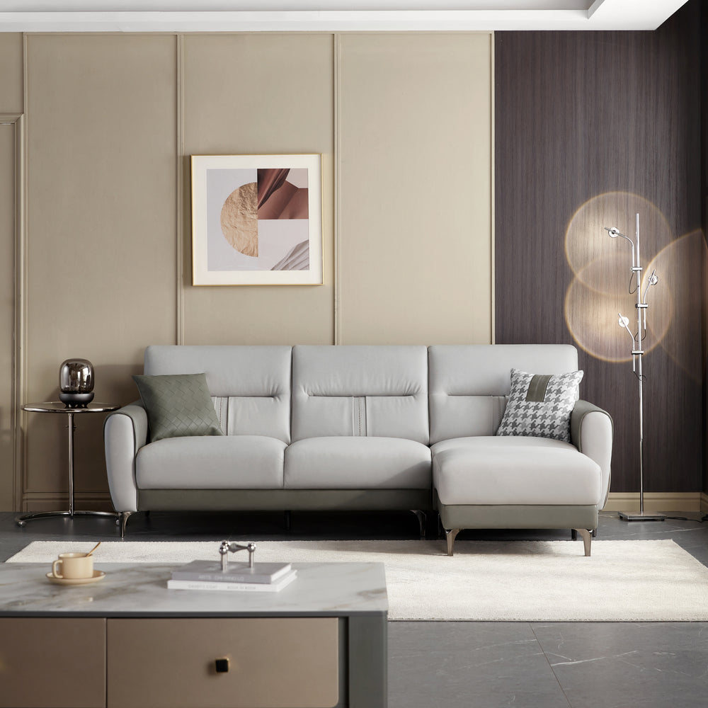 LINDA Grey Sectional Sofa With Ottoman