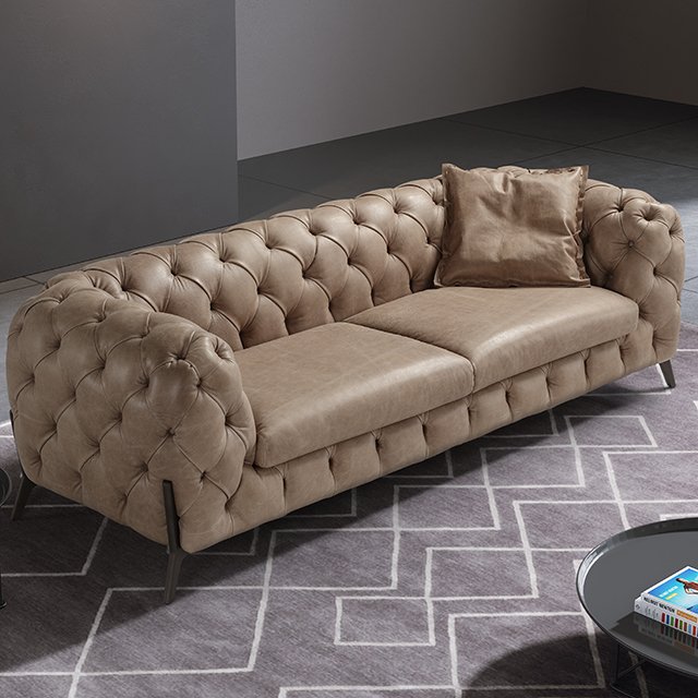 BATAL Tufted Full Leather 3 Seater Sofa - NT Concepts Italia