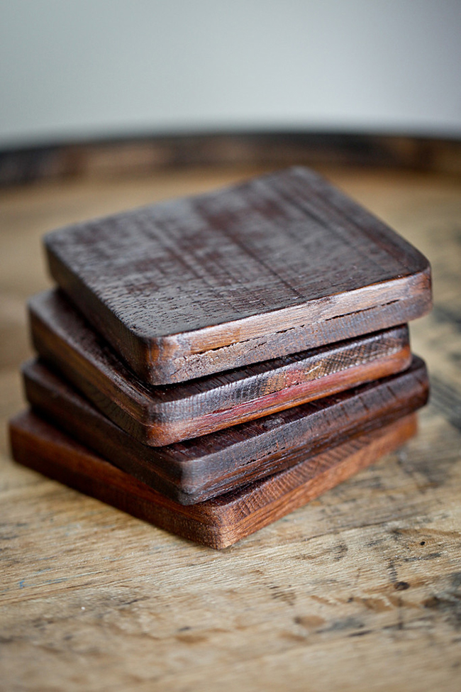 Reclaimed wine barrel coasters