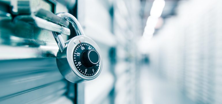 Combination lock on a self storage door. A storage solution when moving abroad.