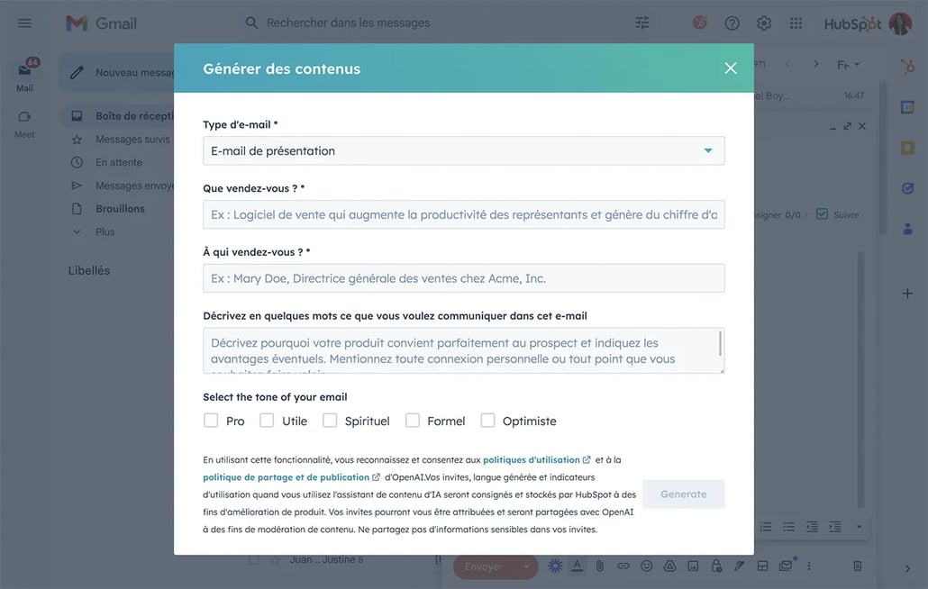 Création d'e-mails commerciaux avec le rédacteur d'e-mails IA