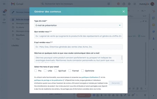 Création d'e-mails commerciaux avec le rédacteur d'e-mails IA
