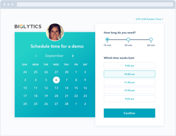 HubSpot UI showing the HubSpot meeting scheduler