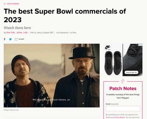 listicle, superbowl ads