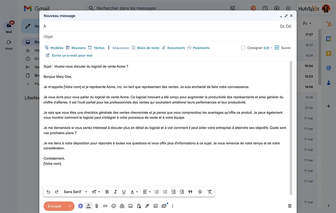 Envoi d'e-mails générés par l'IA depuis votre inbox