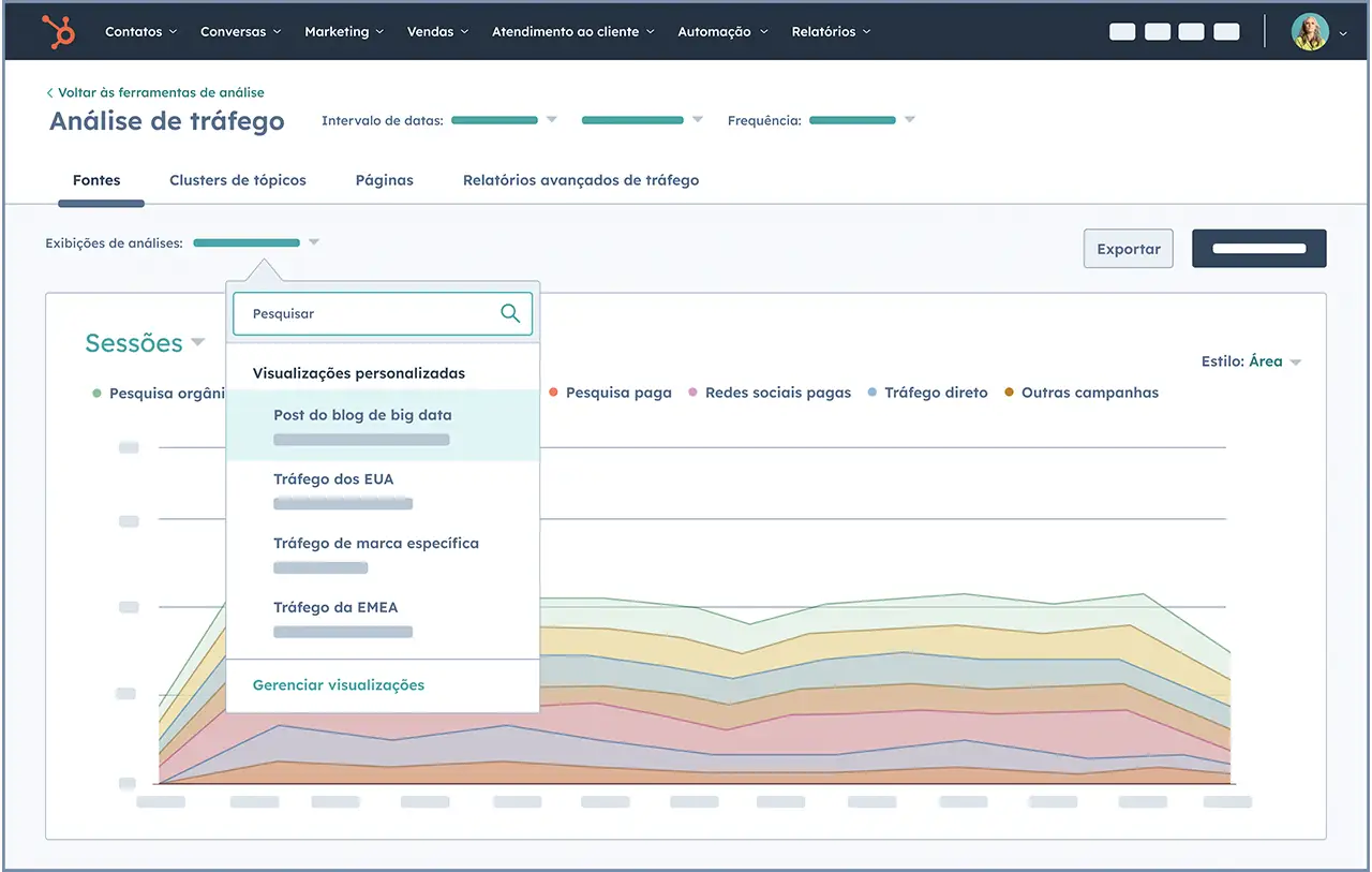 captura de tela mostra analise de website no software de relatórios da HubSpot