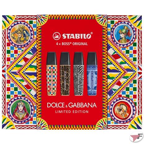 Evidenziatore - STABILO BOSS ORIGINAL x DOLCE&GABBANA - Cofanetto Premium con 4 evidenziatori - Edizione Limitata