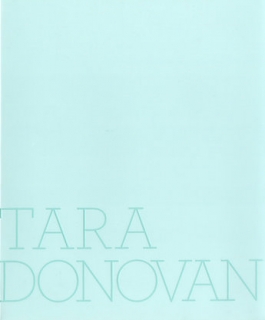 A teel cover of a Tara Donovan catalogue with the artist's name. 