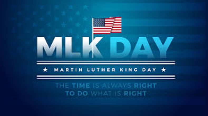 MLK Day promotional graphic with American flag and quote