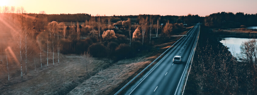 Quiet road alongside a forest at morning