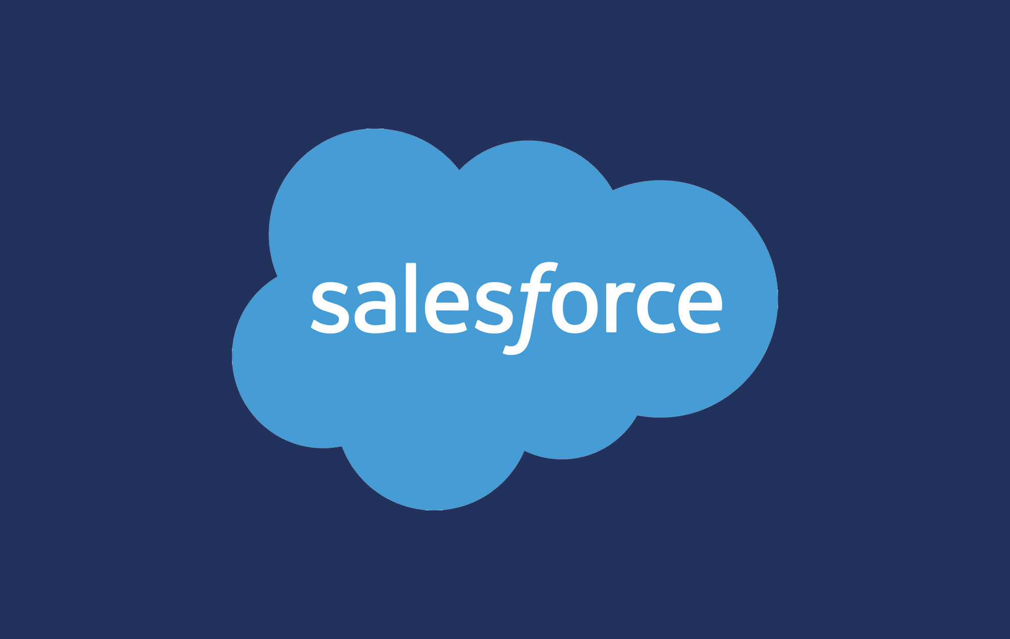 Light blue Salesforce logo on a royal blue background.