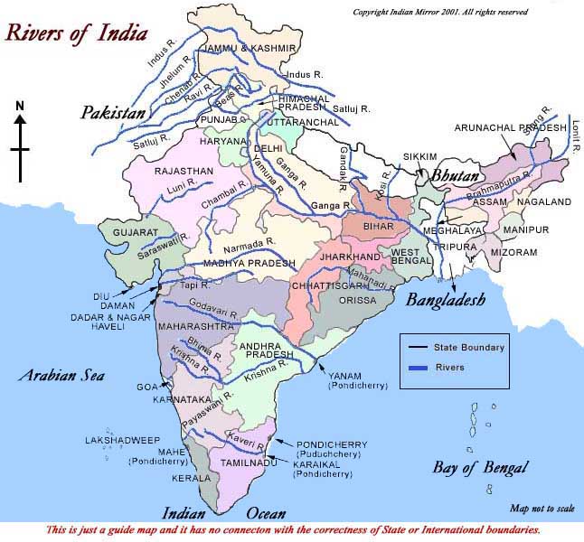 Rivers In India Map With States