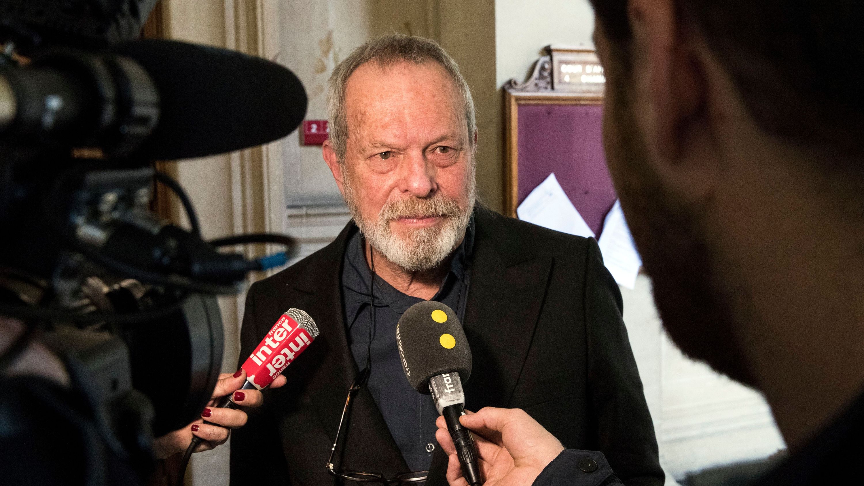 Terry GilliamBritish director Terry Gilliam's hearing at Court of Appeal in Paris, France - 04 Apr 2018US-born British director Terry Gilliam answers questions from the media as he leaves the Court of Appeal after a hearing, in Paris, France, 04 April 2018. The case sees director Terry Gilliam and Portuguese producer Paulo Branco battling for the rights to the fillm 'The Man Who Killed Don Quixote'.