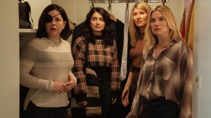 Four women standing shocked in a closet; still from 'Bad Sisters'