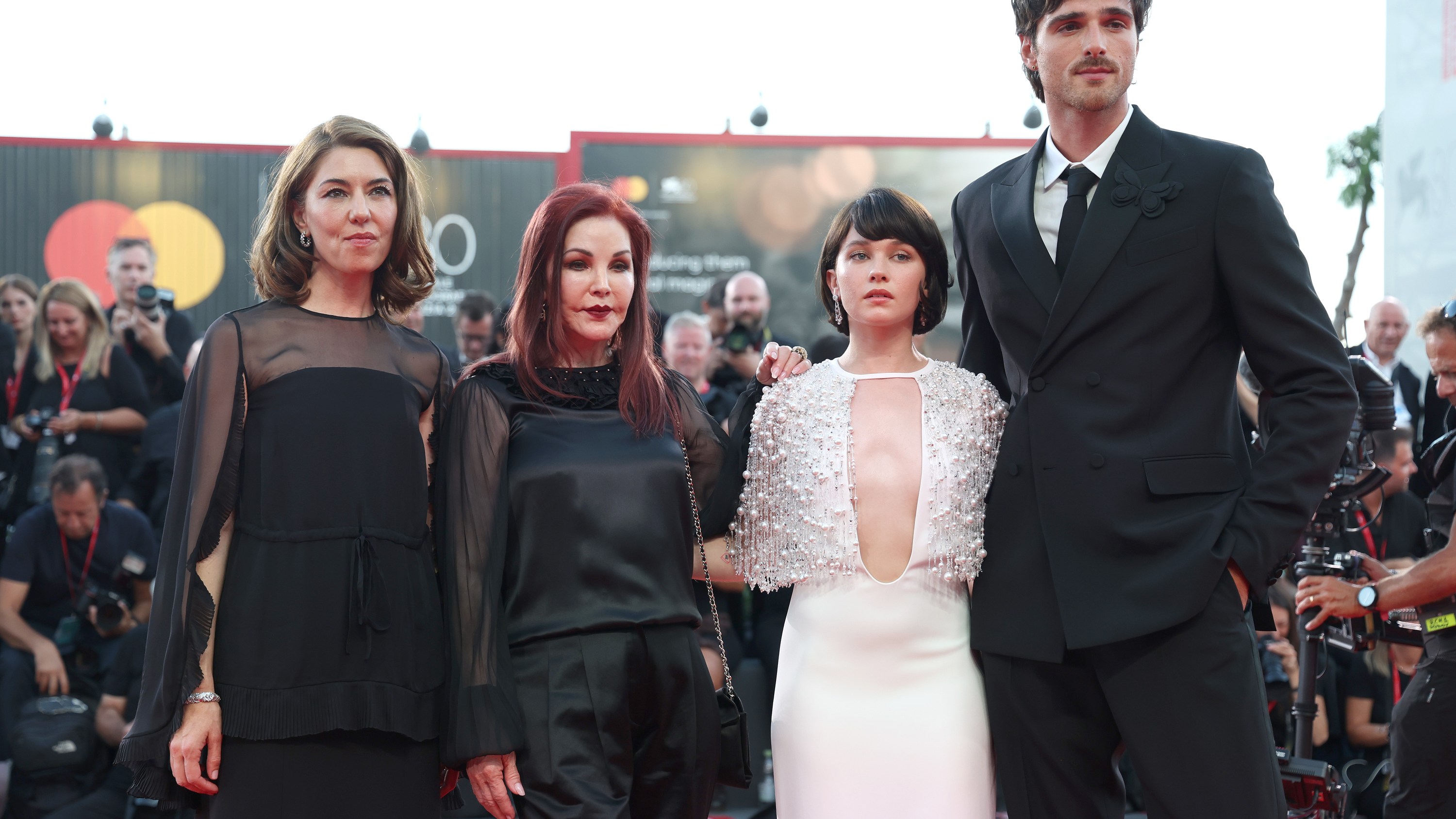 VENICE, ITALY - SEPTEMBER 04: (L-R) Sofia Coppola, Priscilla Presley, Cailee Spaeny and Jacob Elordi attend a red carpet for the movie "Priscilla" at the 80th Venice International Film Festival on September 04, 2023 in Venice, Italy. (Photo by Vittorio Zunino Celotto/Getty Images)