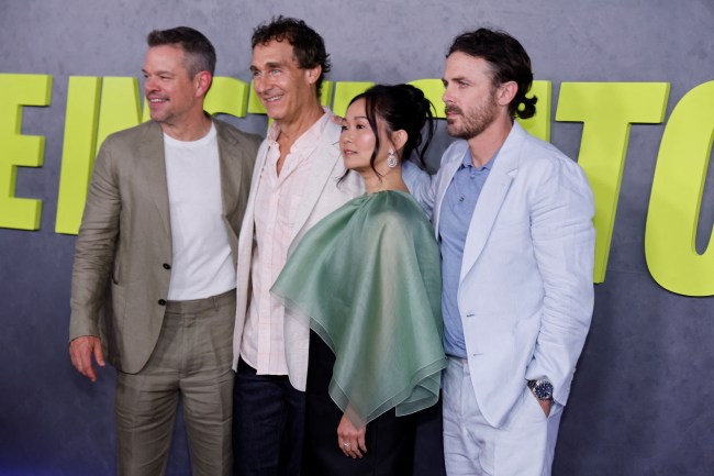 From L to R, US actor Matt Damon, US director Doug Liman, US actress Hong Chau and USA actor Casey Affleck arrive for the premiere of Apple Original Films' "The Instigators" at Jazz at Lincoln Center on July 31, 2024 in New York. (Photo by John Lamparski / AFP) (Photo by JOHN LAMPARSKI/AFP via Getty Images)