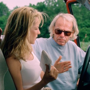 Helen Hunt and Jan de Bont on the set of 'Twister' in 1995