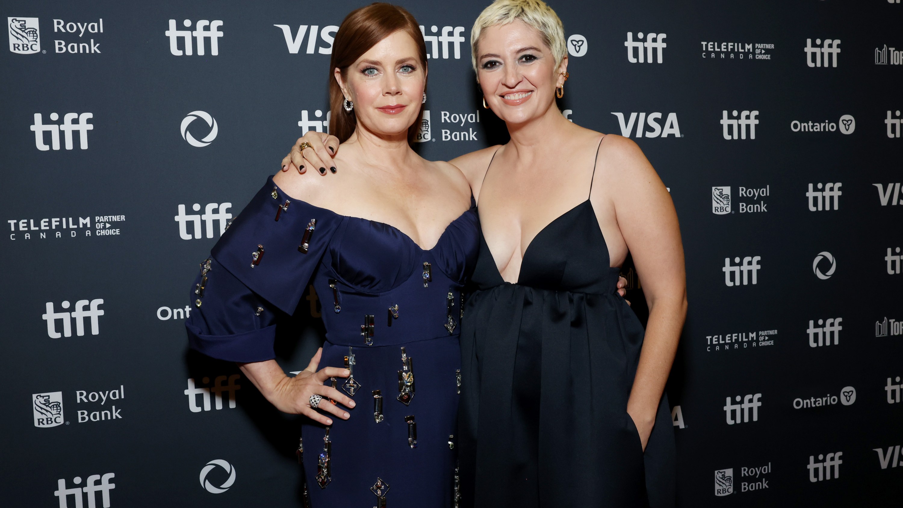 TORONTO, ONTARIO - SEPTEMBER 07: (L-R) Amy Adams and Marielle Heller attend the premiere of "Nightbitch" during the 2024 Toronto International Film Festival at Princess of Wales Theatre on September 07, 2024 in Toronto, Ontario.  (Photo by Monica Schipper/Getty Images)