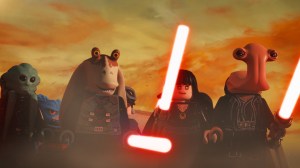 (L-R): Darth Kit Fisto, Darth Nubs, Darth Jar Jar, Darth Jyn Erso, Darth Rose Tico, and Darth Hammerhead in a scene from LEGO® STAR WARS: REBUILD THE GALAXY, exclusively on Disney+. ©2024 Lucasfilm Ltd. & TM. All Rights Reserved.