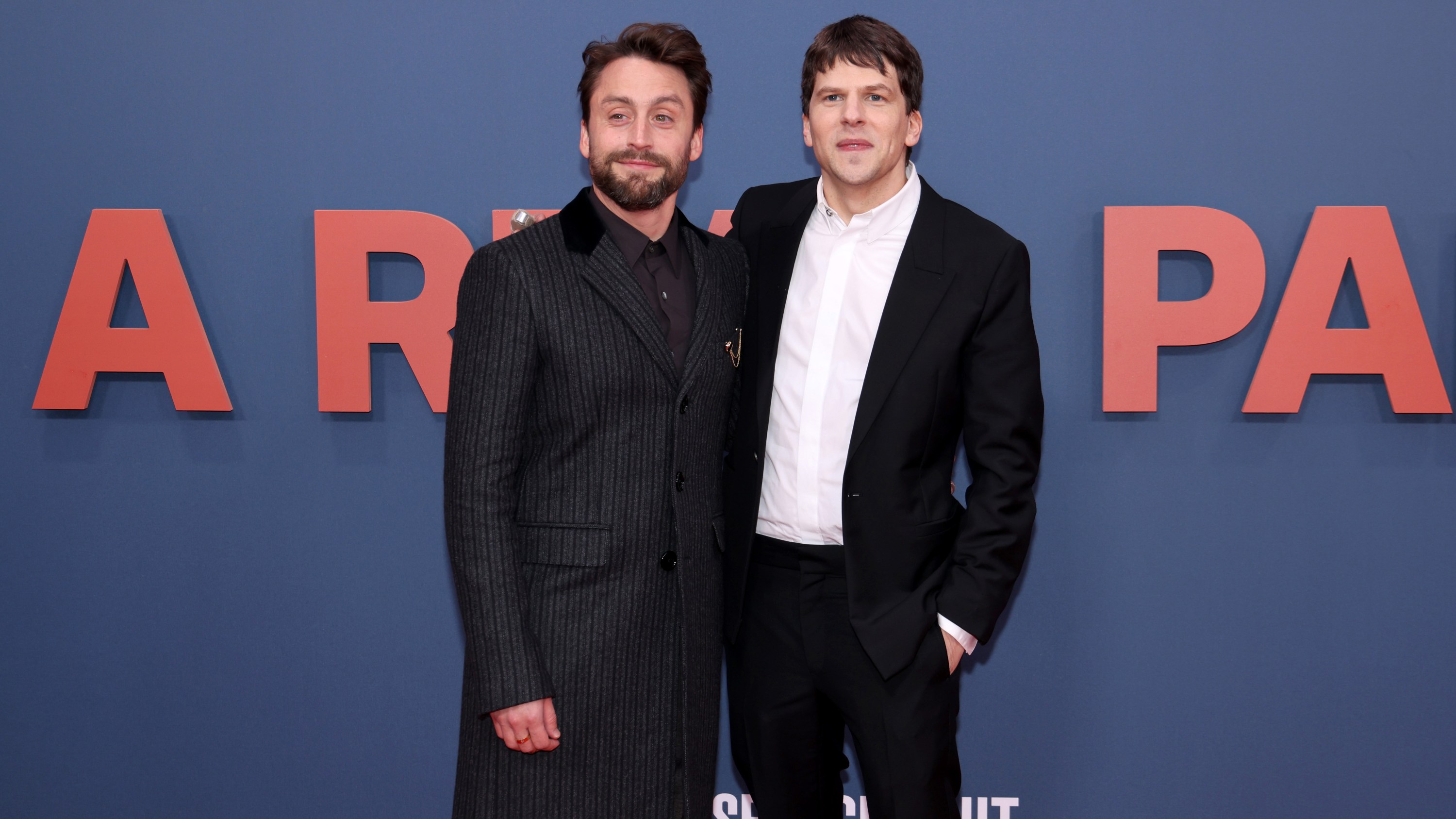 LONDON, ENGLAND - OCTOBER 13: Kieran Culkin and Jesse Eisenberg attend 'A Real Pain' UK Premiere during the 68th BFI London Film Festival  at The Royal Festival Hall on October 13, 2024 in London, England. (Photo by Tim P. Whitby/Getty Images for The Walt Disney Company Limited)