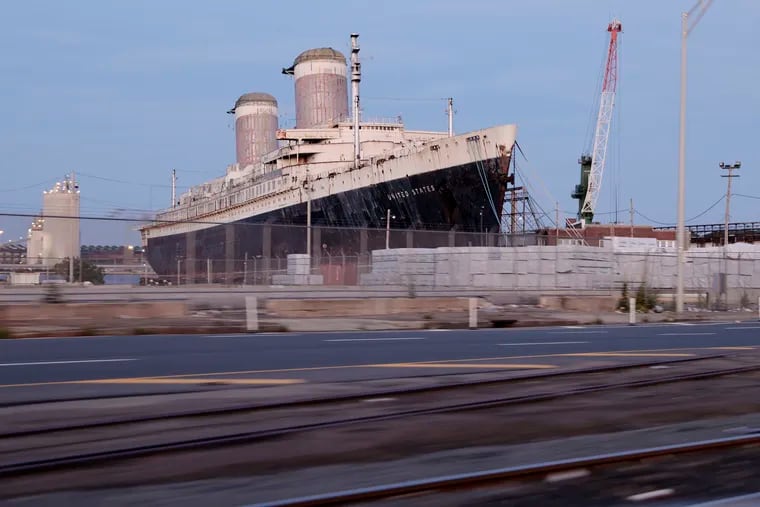 The SS United States at Pier 82, along the Delaware River, in June.