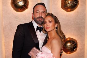 Jennifer Lopez Leaning Against Ben Affleck Heads Touching Posing on Red Carpet at 2024 Golden Globes