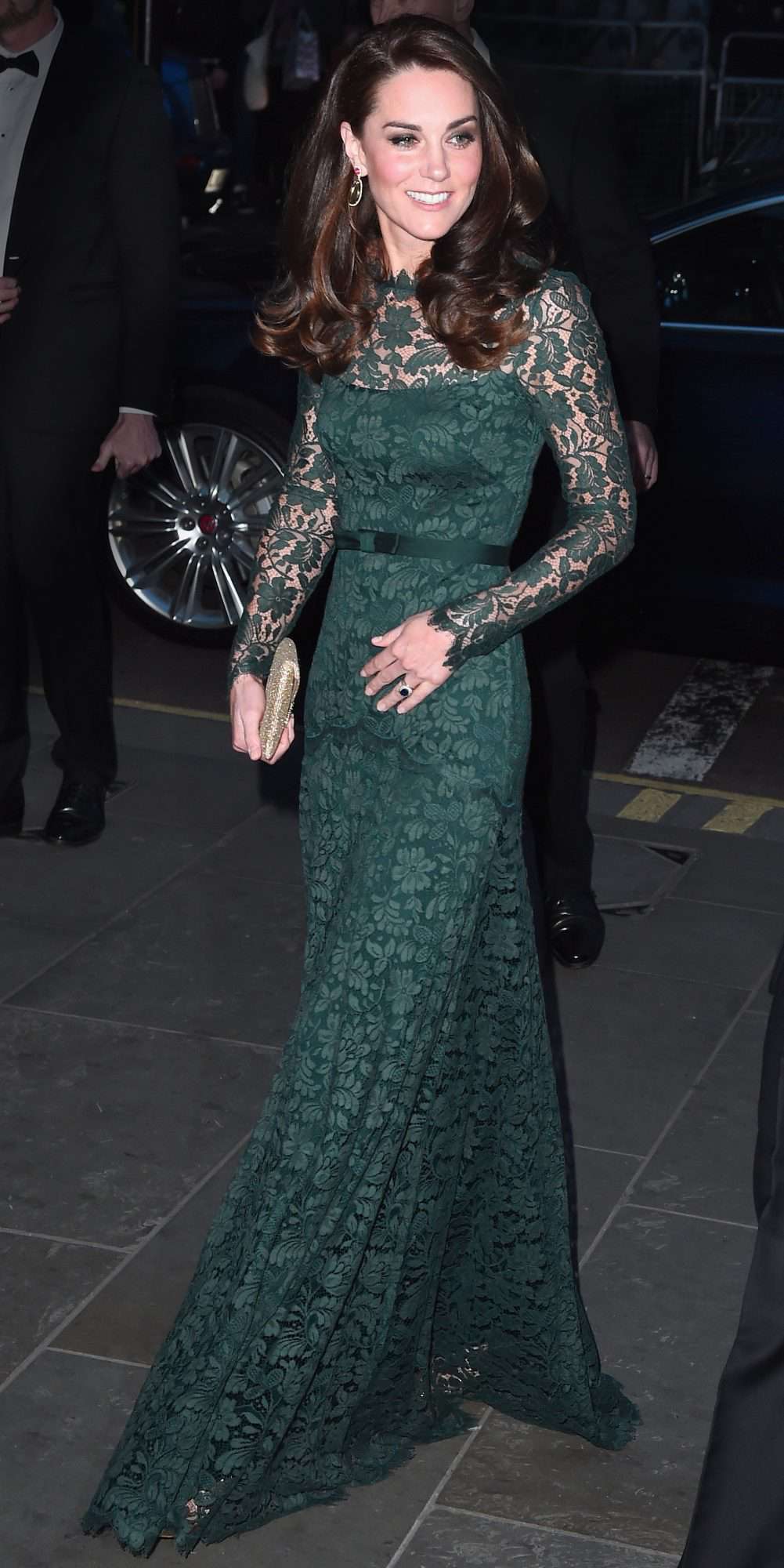 Kate Middleton a dark green lace Temperley London gown