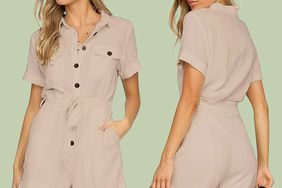 Front and Back of Short Tan Romper