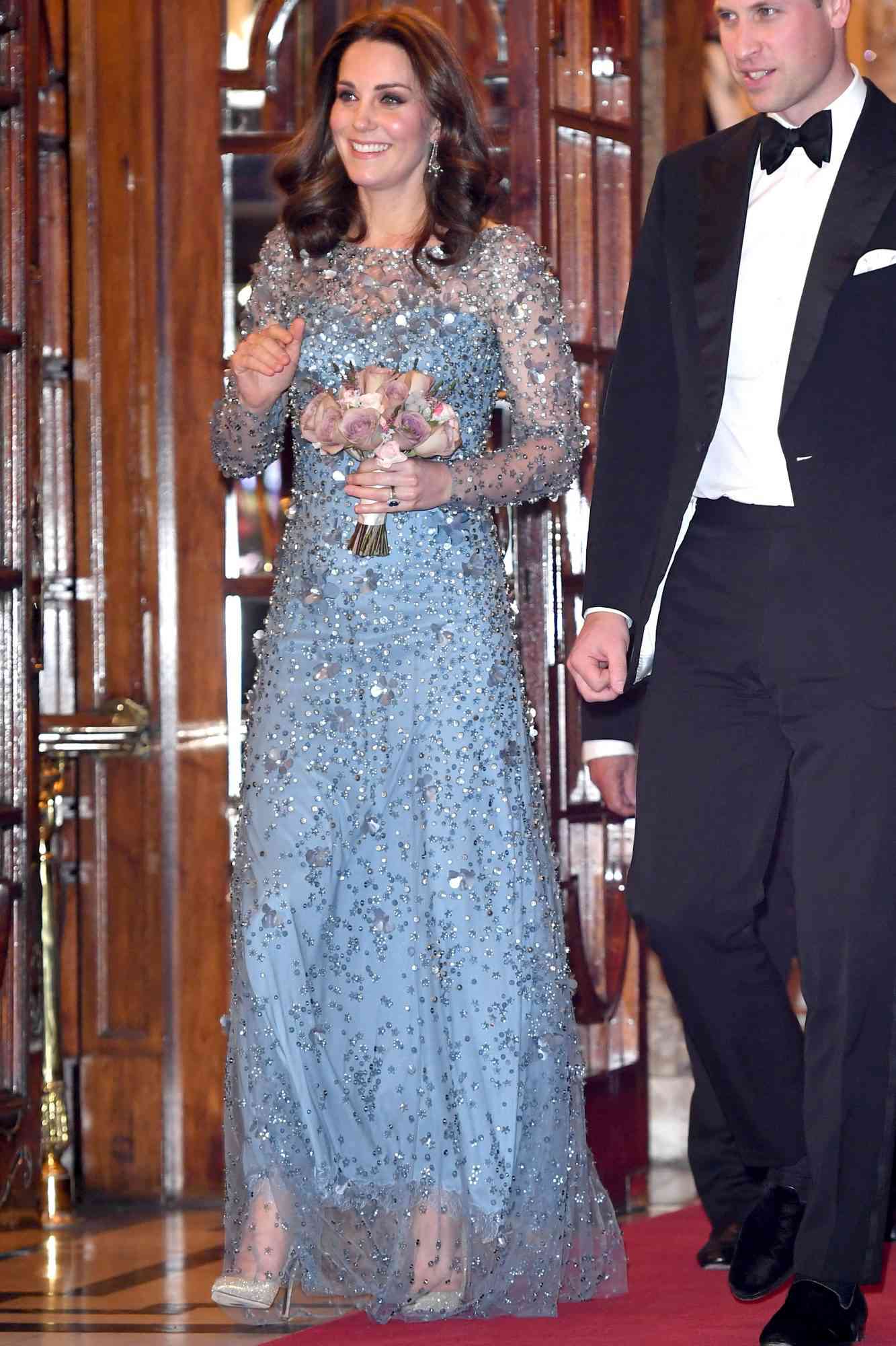 Kate Middleton in a sparkly sheer-illusion light blue gown