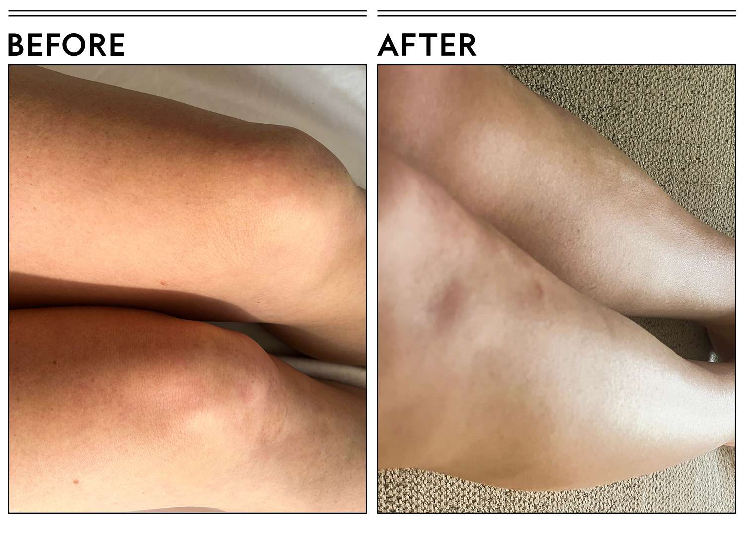 A before and after photo showing the effects of using Dermalogica Conditioning Body Wash on a person's legs