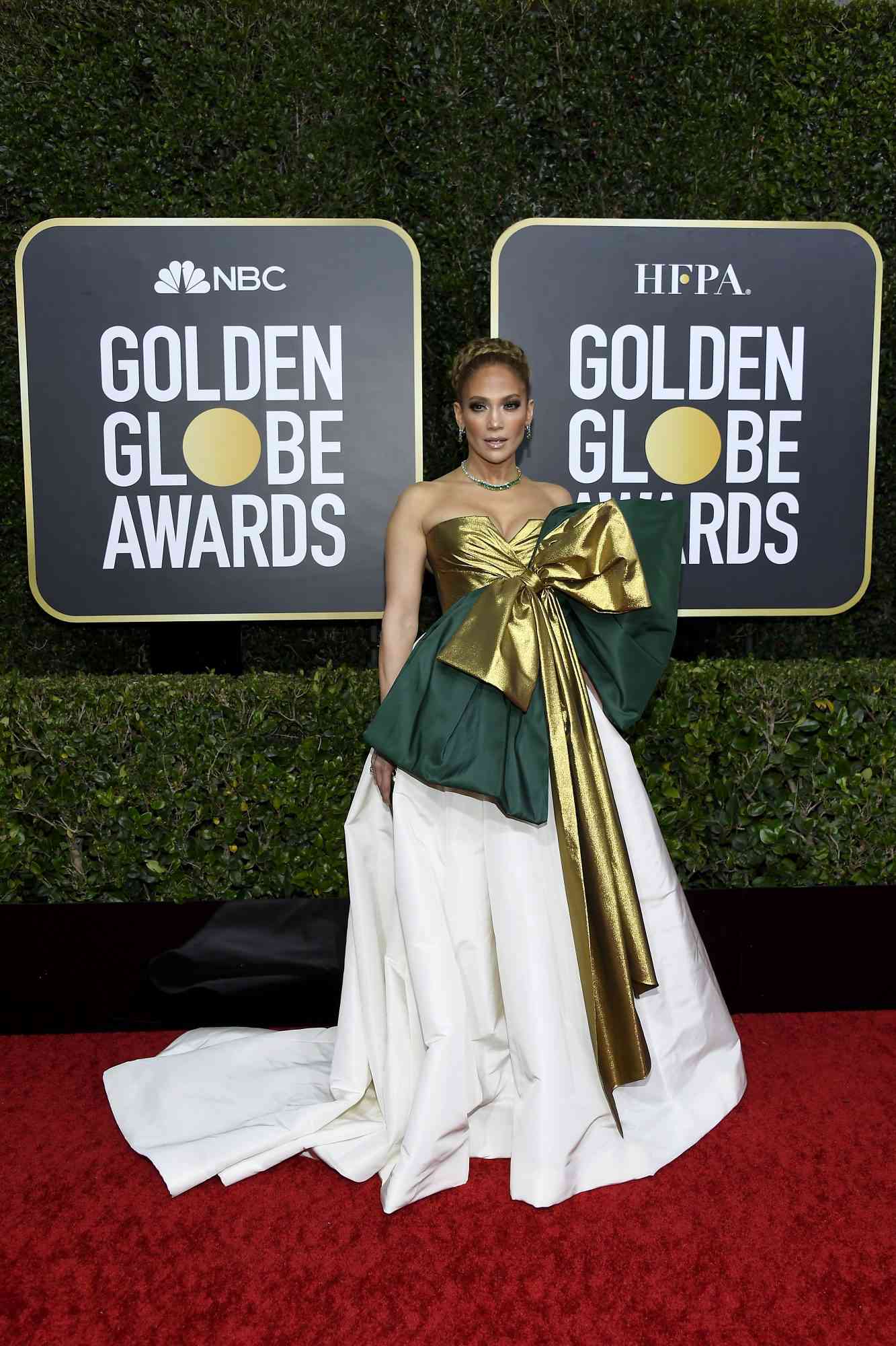 Jennifer Lopez in a voluminous Valentino gown with giant bow at the 2020 Golden Globes