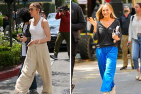 Jennifer Lopez and Sarah Jessica Parker wearing linen pants