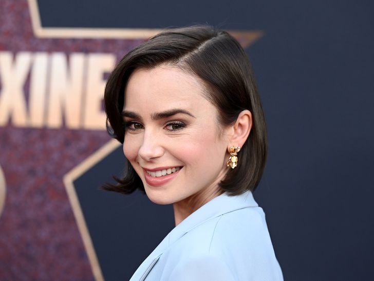 Lily Collins with a short bob.