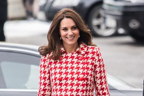 Kate Middleton in red and white tweed jacket 