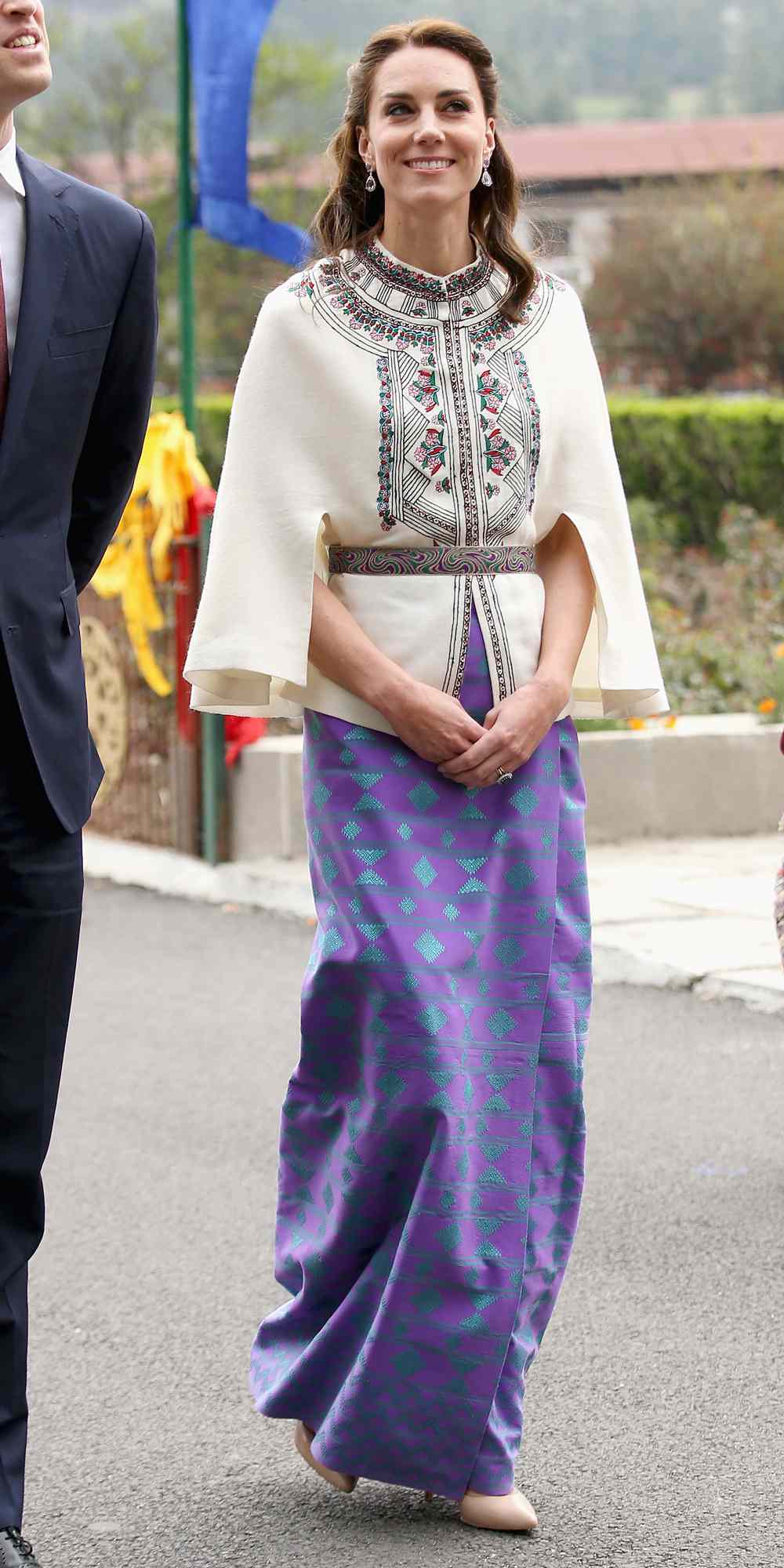 Kate Middleton in a kira and a Bhutanese-inspired blouse and embroidered cape