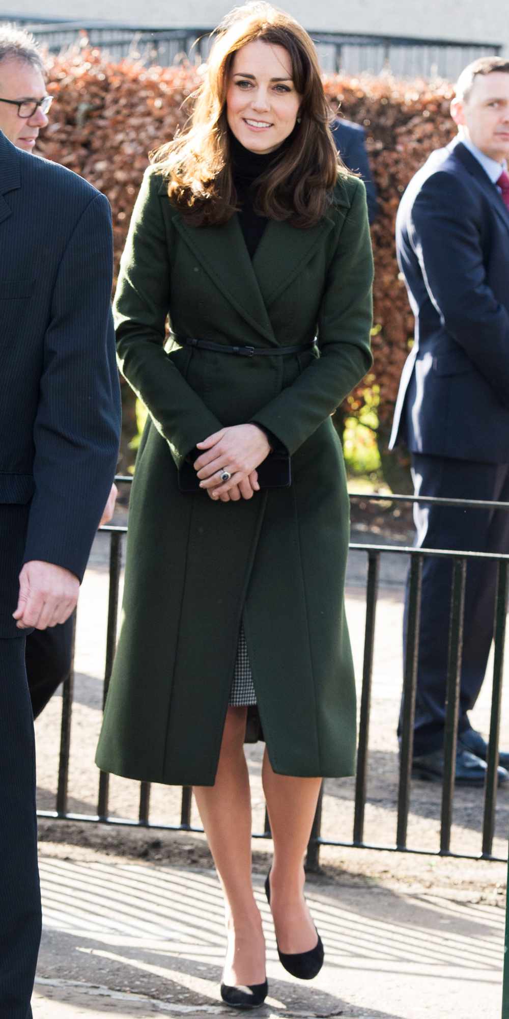 Kate Middleton in a forest green winter coat
