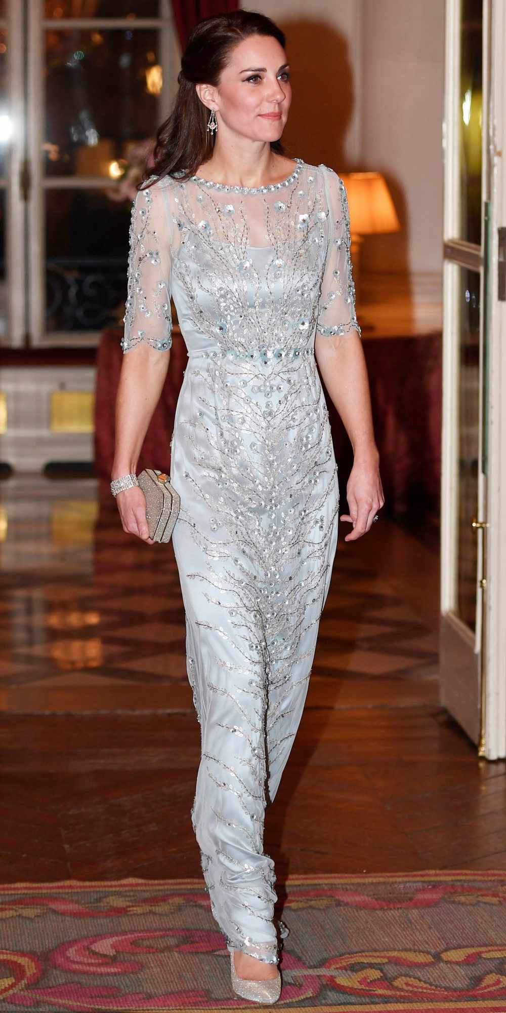 Kate Middleton in a metallic Jenny Packham gown