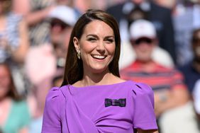 Kate Middleton Smiling Purple Dress on Court to Present Trophies at 2024 Wimbledon